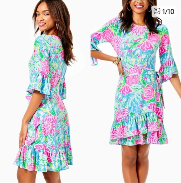 Lilly Pulitzer Dresses & Skirts - Lilly Pulitzer Kassie Dress Women's Medium Wrap Blue Bunny Business Zanzibar